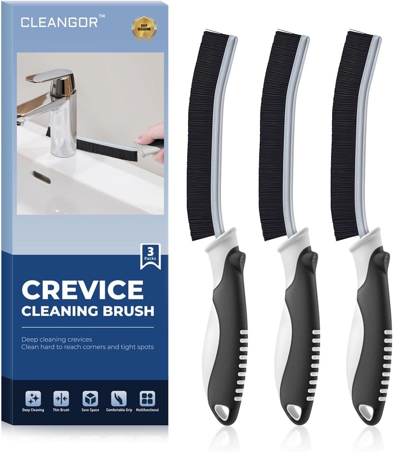 CLEANGOR Crevice Cleaning Brushes, Scrub Brush for Hard to Reach Small Space, Home Essentials, Cleaning Supplies, Cleaning Tools for Household Use, Bathroom, Shower, Kitchen, Toilet, Window (3, Black) - Image 1